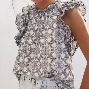 Anthropologie Elegant Black and White Ruffle Top